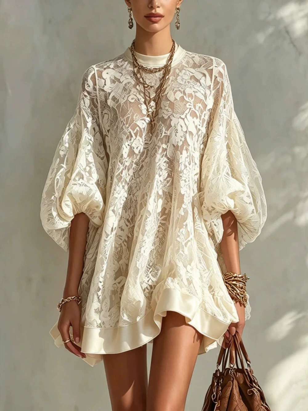 Flowy Lace Midi Dress with Loose Half Sleeve for Summer Beach Vacation